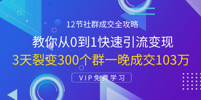 12节社群成交全攻略:从0到1快速引流变现,3天裂变300个群一晚成交103万-新手副业项目