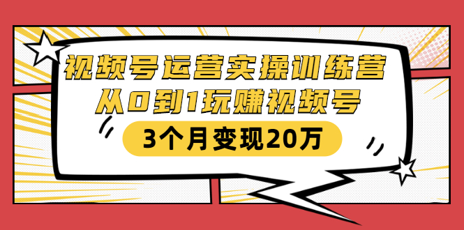视频号运营实操训练营:从0到1玩赚视频号,3个月变现20万-新手副业项目