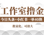 工作室撸金二件套:撸今日头条原创收益+小红书一单利润40块项目-新手副业项目
