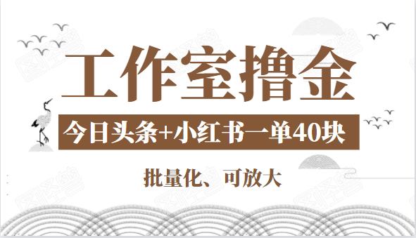工作室撸金二件套：撸今日头条原创收益+小红书一单利润40块项目-新手副业项目