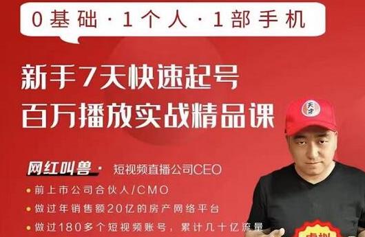网红叫兽·新手7天快速起号百万播放实战精品课,0基础1个人1部手机-新手副业项目