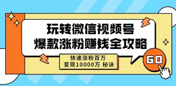 玩转微信视频号爆款涨粉赚钱全攻略，快速涨粉百万变现万元秘诀-新手副业项目