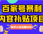 百家号暴利内容补贴项目，图文10元一条，视频30一条，新手小白日赚300+-新手副业项目
