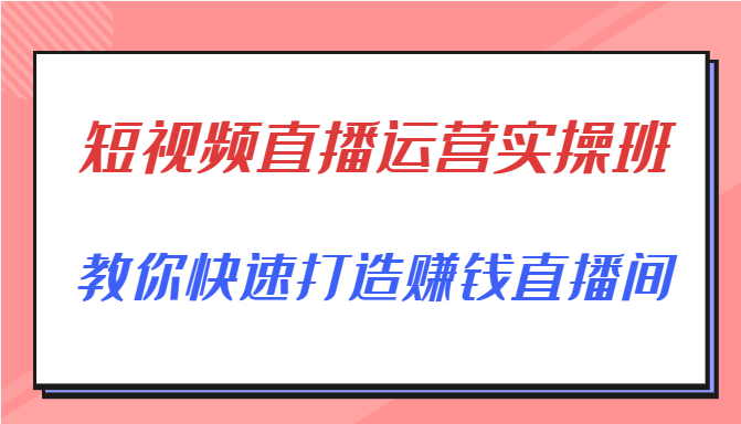 短视频直播运营实操班，直播带货精细化运营实操，教你快速打造赚钱直播间-新手副业项目