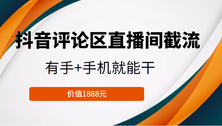 抖音评论区直播间截流，有手+手机就能干，门槛极低，模式可大量复制（价值1888元）-新手副业项目