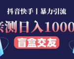 日收益1000+的交友盲盒副业丨有手就行的抖音快手暴力引流-新手副业项目