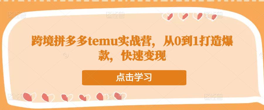 跨境拼多多temu实战营，从0到1打造爆款，快速变现-新手副业项目