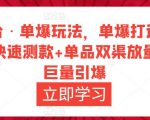 万相台·单爆玩法，单爆打造流程+单品快速测款+单品双渠放量+単品巨量引爆-新手副业项目