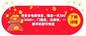 2023拼多多电商项目，稳定一天300～3000+，门槛低，出单快，一部手机即可完成-新手副业项目