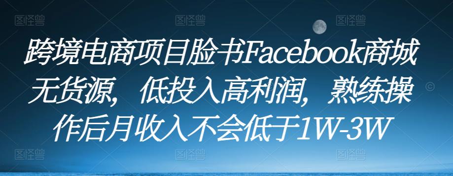 跨境电商项目脸书Facebook商城无货源，低投入高利润，熟练操作后月收入不会低于1W-3W-新手副业项目