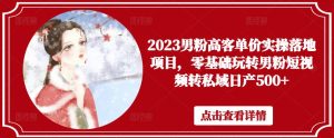 2023男粉高客单价实操落地项目，零基础玩转男粉短视频转私域日产500+-新手副业项目
