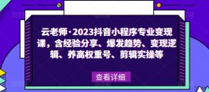 云老师·2023抖音小程序专业变现课，含经验分享、爆发趋势、变现逻辑、养高权重号、剪辑实操等-新手副业项目