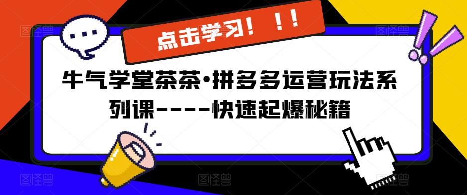 牛气学堂茶茶•拼多多运营玩法系列课—-快速起爆秘籍【更新】-新手副业项目