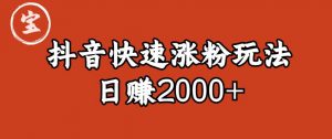 宝哥私藏·抖音快速起号涨粉玩法（4天涨粉1千）（日赚2000+）【揭秘】-新手副业项目