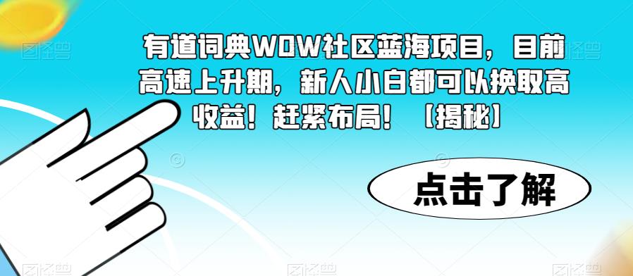 有道词典WOW社区蓝海项目，目前高速上升期，新人小白都可以换取高收益！赶紧布局！【揭秘】-新手副业项目