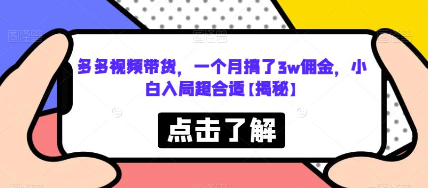 多多视频带货,一个月搞了3w佣金,小白入局超合适【揭秘】-新手副业项目