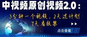 中视频原创视频2.0：3分钟一个视频，2天过计划，7天看效果【揭秘】-新手副业项目