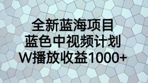 全新蓝海项目，蓝色中视频计划，1W播放量1000+【揭秘】-新手副业项目