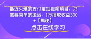 最近火爆的支付宝短视频项目，只需要简单的搬运，1万播放收益300+【揭秘】-新手副业项目