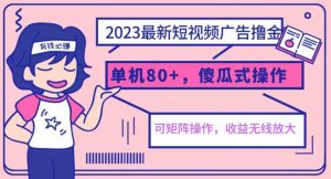 2023最新玩法短视频广告撸金，亲测单机收益80+，可矩阵，傻瓜式操作，小白可上手【揭秘】-新手副业项目