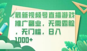 最新视频号直播游戏推广副业，无需露脸，无门槛，日入1000+【揭秘】-新手副业项目