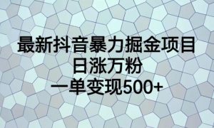 最新抖音暴力掘金项目，日涨万粉，一单变现500+【揭秘】-新手副业项目