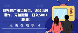 影视推广搬运项目，适合小白操作，无脑搬运，日入500+【揭秘】-新手副业项目