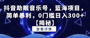 抖音助眠音乐号，蓝海项目，简单暴利，0门槛日入300+【揭秘】-新手副业项目
