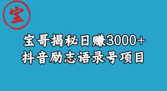 宝哥揭秘日赚3000+抖音励志语录号短视频变现项目-新手副业项目