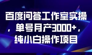 百度问答工作室实操，单号月产3000+，纯小白操作项目【揭秘】-新手副业项目