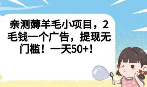 亲测薅羊毛小项目，2毛钱一个广告，提现无门槛！一天50+【揭秘】-新手副业项目