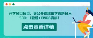 开学风口项目，卖公开课趣优学资料日入500+（教程+1346G资料）【揭秘】-新手副业项目