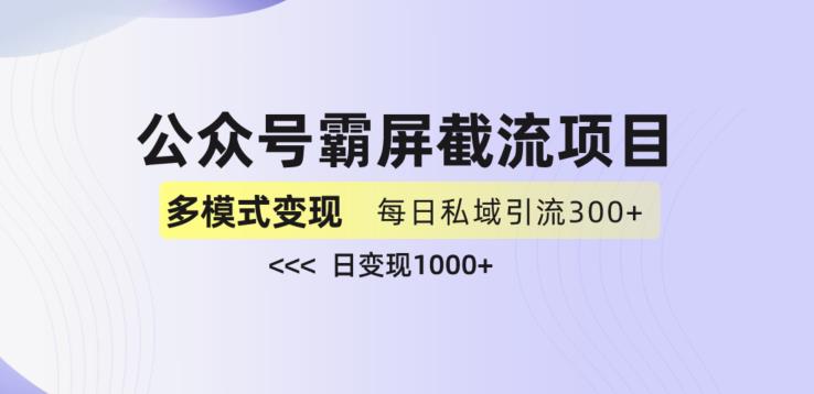 公众号霸屏截流项目+私域多渠道变现玩法,全网首发,日入1000+【揭秘】-新手副业项目