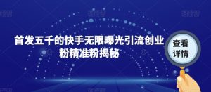 首发五千的快手无限曝光引流创业粉精准粉揭秘-新手副业项目