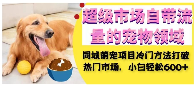 超级市场自带流量的宠物领域，同城萌宠项目冷门方法打破热门市场，小白轻松600+-新手副业项目