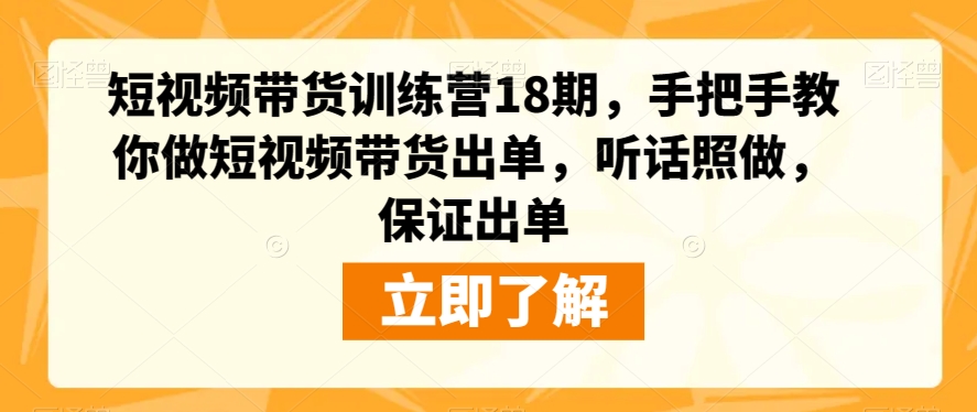 短视频带货训练营18期，手把手教你做短视频带货出单，听话照做，保证出单-新手副业项目