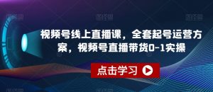 视频号线上直播课，全套起号运营方案，视频号直播带货0-1实操-新手副业项目