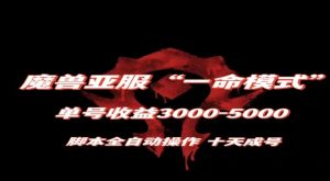 魔兽亚服一命模式，10天成号-单号3千-5千，脚本全自动操作，保姆级教学【揭秘】-新手副业项目