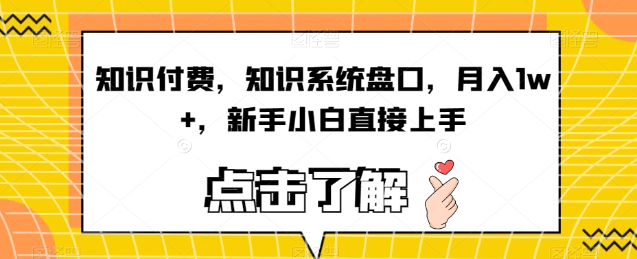 知识付费，知识系统盘口，月入1w+，新手小白直接上手-新手副业项目