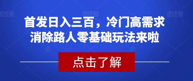首发日入三百，冷门高需求消除路人零基础玩法来啦【揭秘】-新手副业项目