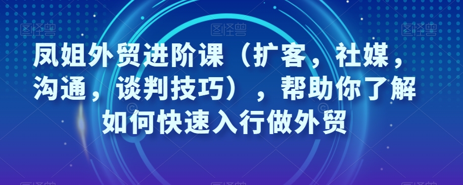 凤姐外贸进阶课（扩客，社媒，沟通，谈判技巧），帮助你了解如何快速入行做外贸-新手副业项目