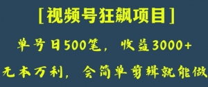 日收款500笔，纯利润3000+，视频号狂飙项目，会简单剪辑就能做【揭秘】-新手副业项目