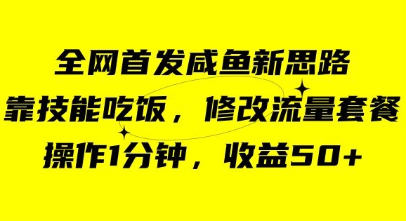 咸鱼冷门新玩法，靠“技能吃饭”，修改流量套餐，操作1分钟，收益50【揭秘】-新手副业项目