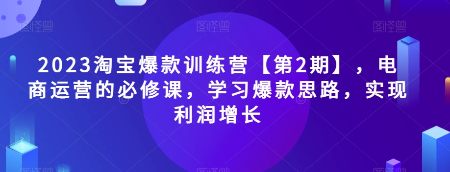 2023淘宝爆款训练营【第2期】,电商运营的必修课,学习爆款思路,实现利润增长-新手副业项目