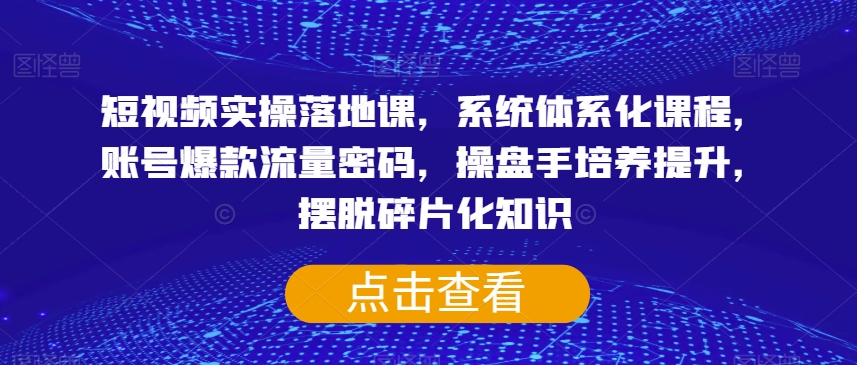 短视频实操落地课，系统体系化课程，账号爆款流量密码，操盘手培养提升，摆脱碎片化知识-新手副业项目