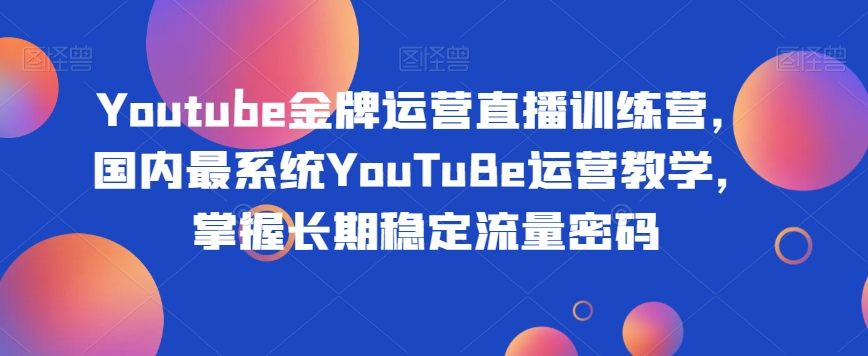 Youtube金牌运营直播训练营,国内最系统YouTuBe运营教学,掌握长期稳定流量密码-新手副业项目