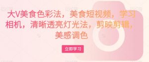 大V美食色彩法，美食短视频，学习相机，清晰透亮灯光法，剪映剪辑，美感调色-新手副业项目
