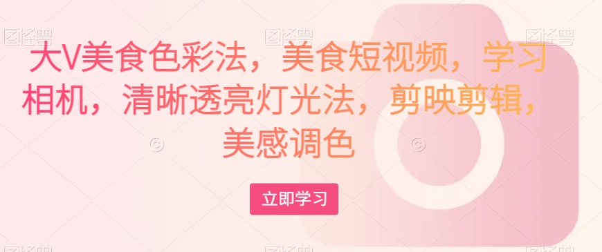 大V美食色彩法，美食短视频，学习相机，清晰透亮灯光法，剪映剪辑，美感调色-新手副业项目