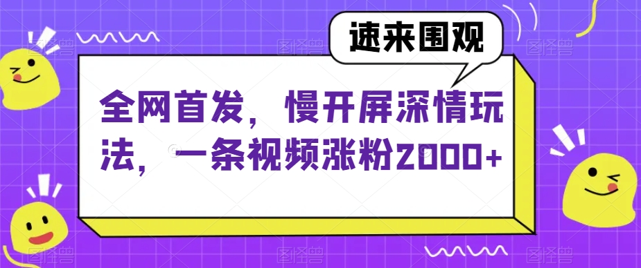 全网首发，慢开屏深情玩法，一条视频涨粉2000+【揭秘】-新手副业项目