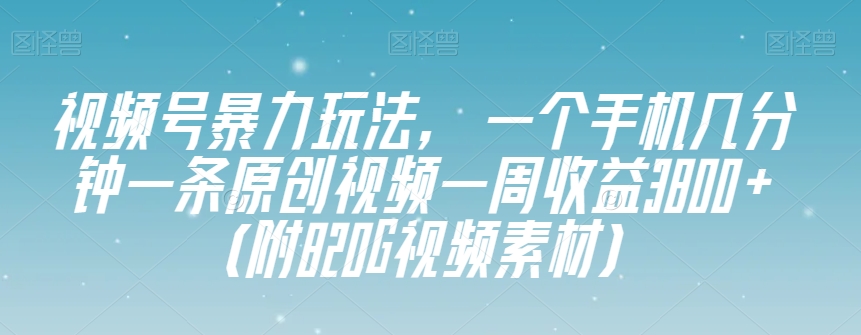 视频号暴力玩法，一个手机几分钟一条原创视频一周收益3800+（附820G视频素材）-新手副业项目